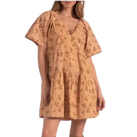 Elan Floral V Neck Cotton Mini Dress Boho Grandma Flowy NEW Size Medium - Picture 2 of 8